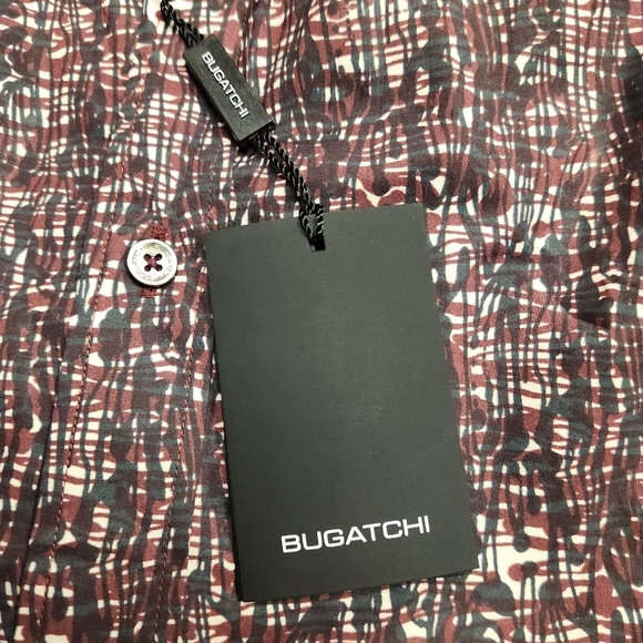 BUGATCHI Shaped Fit Abstract Button Down Shirt In Black Burgundy White Size M - Picture 10 of 16